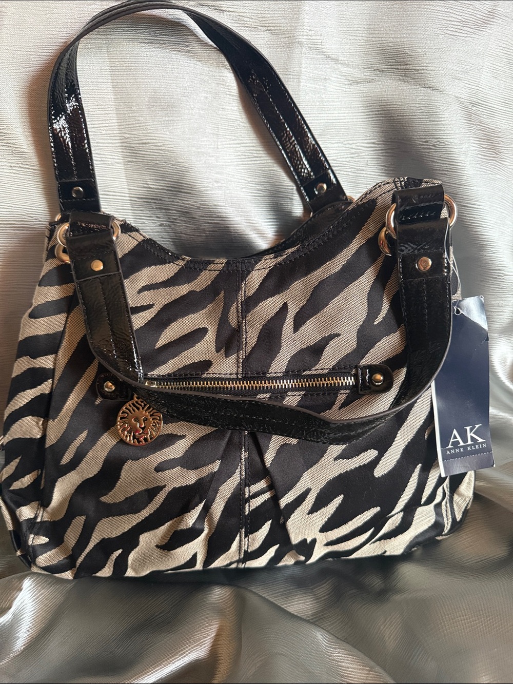 Anne Klein Black and Cream Zebra-Print Tote NWT